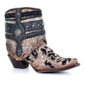 Corral Women’s Brown Glitter Flipped Shaft Ankle Boots